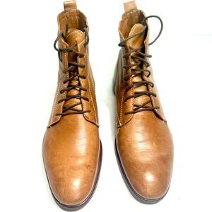 Men's Tan Brown Leather Ankle Boots Lace Up US 9 EU 42 Cap Toe